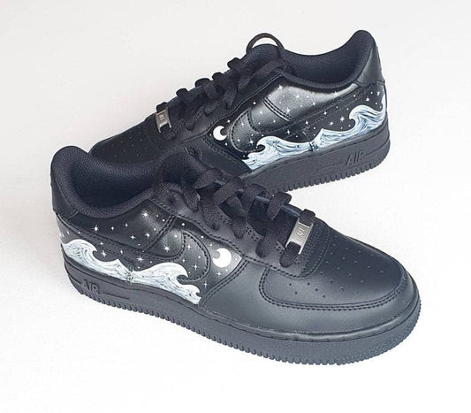 White Ocean Wave Hand-painted Custom Black Air Force 1