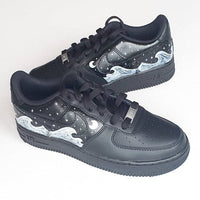 White Ocean Wave Hand-painted Custom Black Air Force 1
