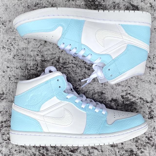 Custom Air Jordan 1 Swoosh White Baby Blue💙