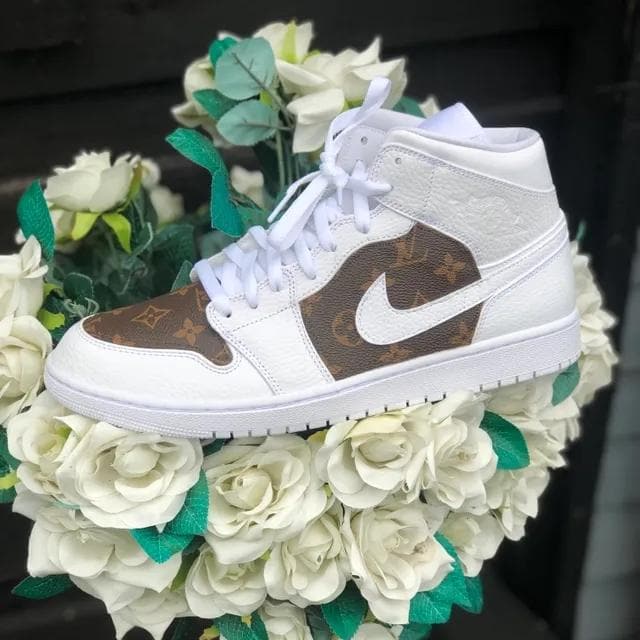 Custom Air Jordan 1 Mid Brown Monogram LV