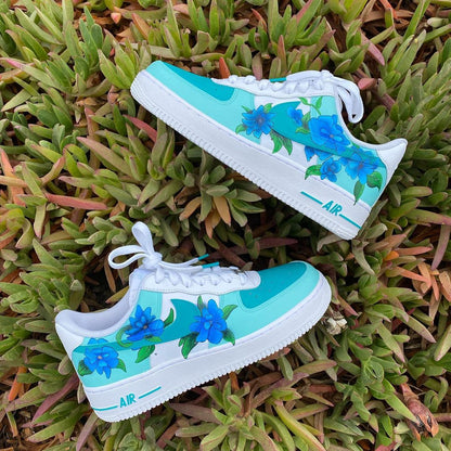 Custom Air Force 1 flowers blue green rock
