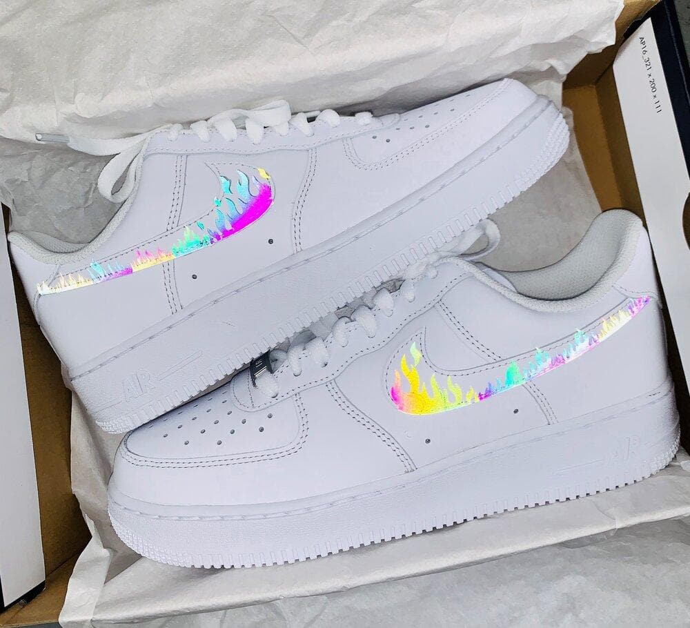 Custom Air Force 1 Rainbow Reflective Flaming Swoosh