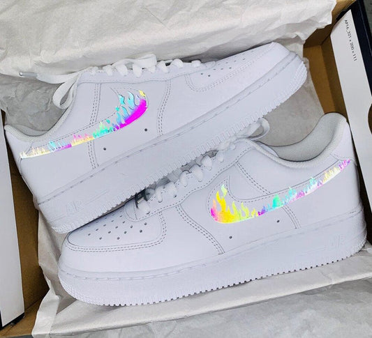 Custom Air Force 1 Rainbow Reflective Flaming Swoosh
