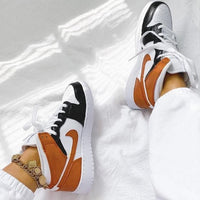 Custom Air Jordan 1 White Swoosh Tan Sneakers