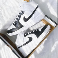 Custom Air Jordan 1 Black Swoosh Panda Sneakers