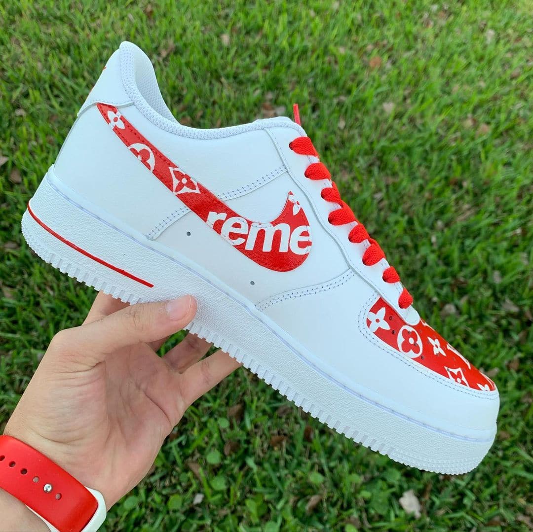 Red Louis Vuitton X Supreme af1
