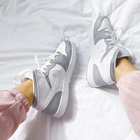 Custom Air Jordan 1 Mid Grey White Swoosh