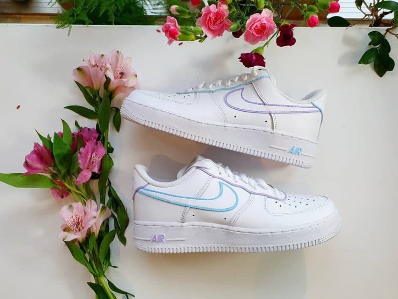 Purple and Blue_ Painted Tick Mid-soles and Details Custom Black Nike Air Force 1