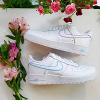 Purple and Blue_ Painted Tick Mid-soles and Details Custom Black Nike Air Force 1