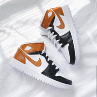 Custom Air Jordan 1 White Swoosh Tan Sneakers
