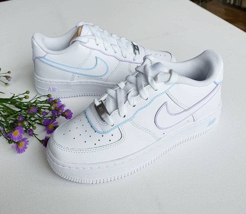 Pastel Lilac and Baby-blue Outline Hand-painted Custom AF1&