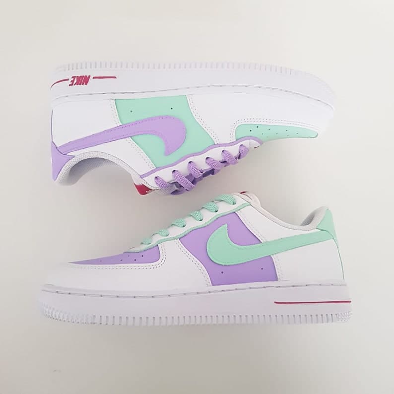 Custom Nike Air Force 1 Mint Green and Lilac Purple