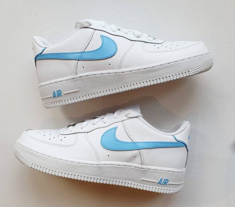 Blue_ Painted Tick Mid-soles and Details. Custom AF1's
