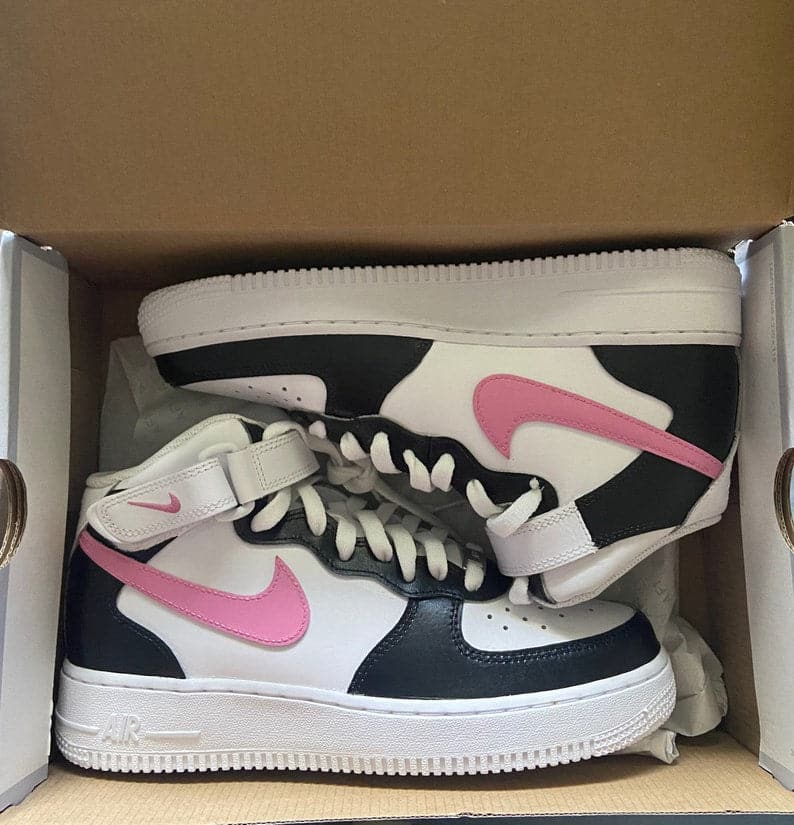 Black and Pink Custom Nike Air Force 1 Mids – insdrip