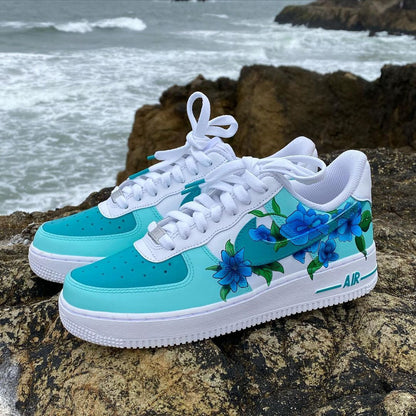 Custom Air Force 1 flowers blue green rock