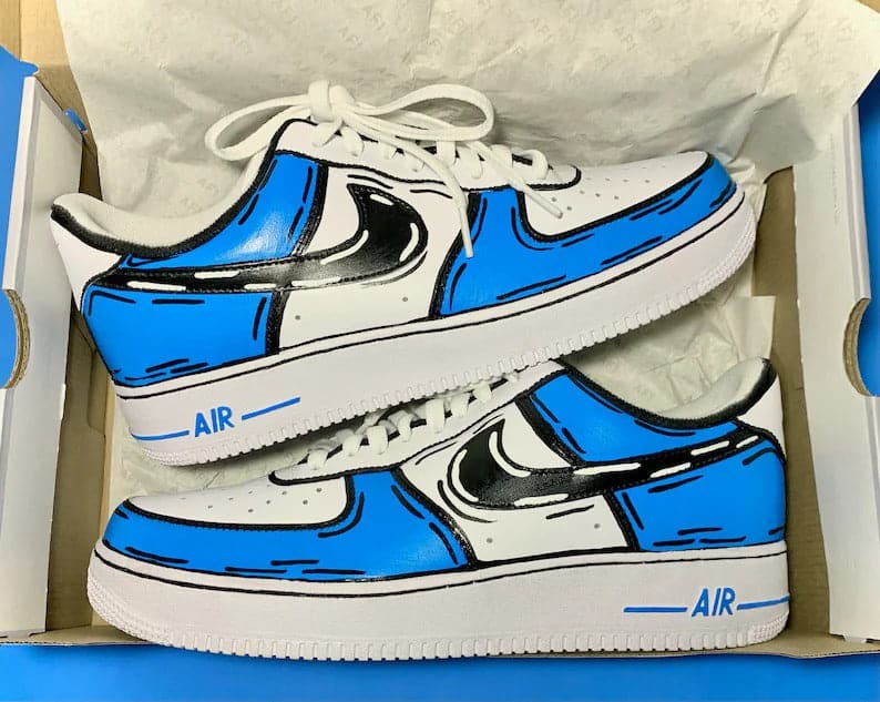 Hand Painted Blue Cartoon Custom Air Force 1