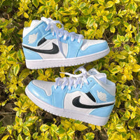 custom air jordan 1 blue black swoosh