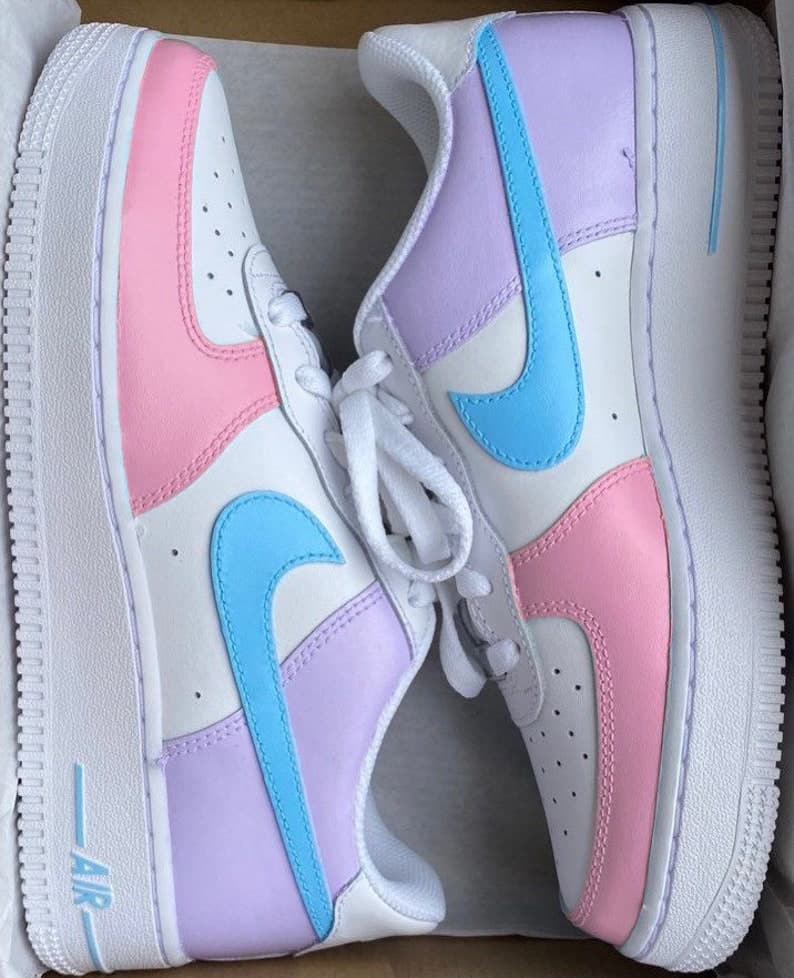 pink purple and blue air force ones