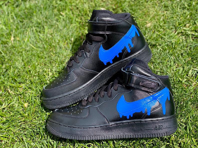 Custom Blue Black Nike Drip Air Force Ones