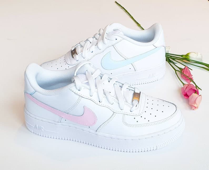 Baby Blue and Baby Pink Tick Hand-painted Custom AF1&