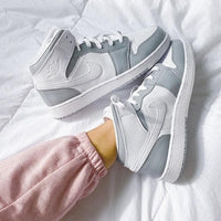 Custom Air Jordan 1 Mid Grey White Swoosh