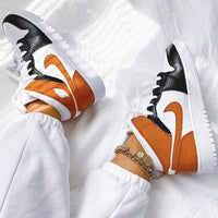 Custom Air Jordan 1 White Swoosh Tan Sneakers