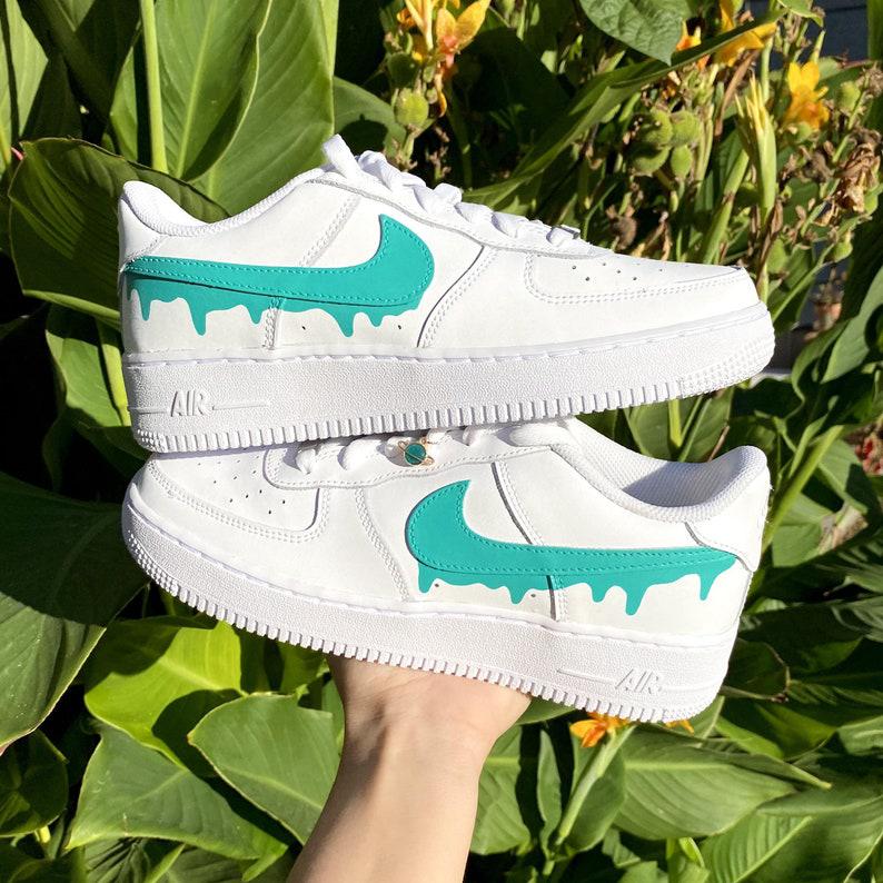 Custom Turquoise Nike Drip Air Force Ones