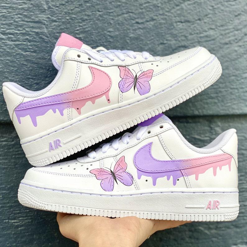 Custom Pink Purple Drip With Butterfly Air Force 1