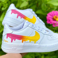 Custom Pink Yellow Nike Drip Air Force Ones