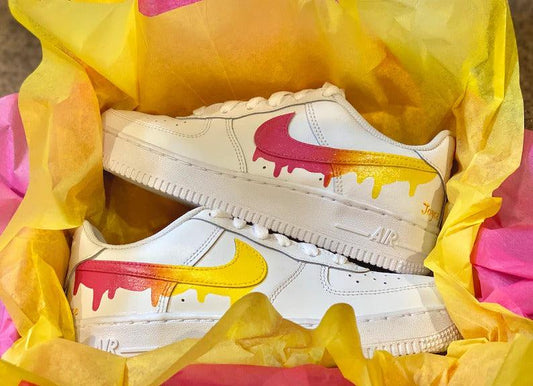 Custom Pink Yellow Nike Drip Air Force Ones
