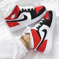 Custom Air Jordan 1 Black Swoosh Rose Red Sneakers