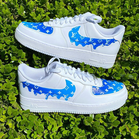 Custom Nike Air Force 1 Blue Lv Drip
