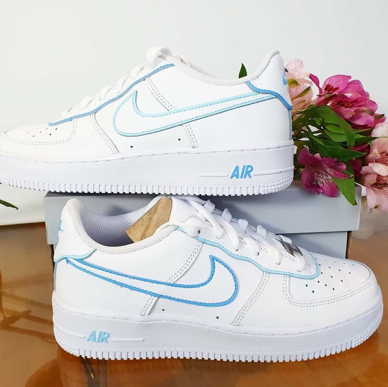 Multi-blue Outlines Hand-painted Custom Nike Air Force 1
