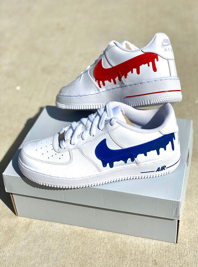 Custom Red Blue Drip Air Force Ones